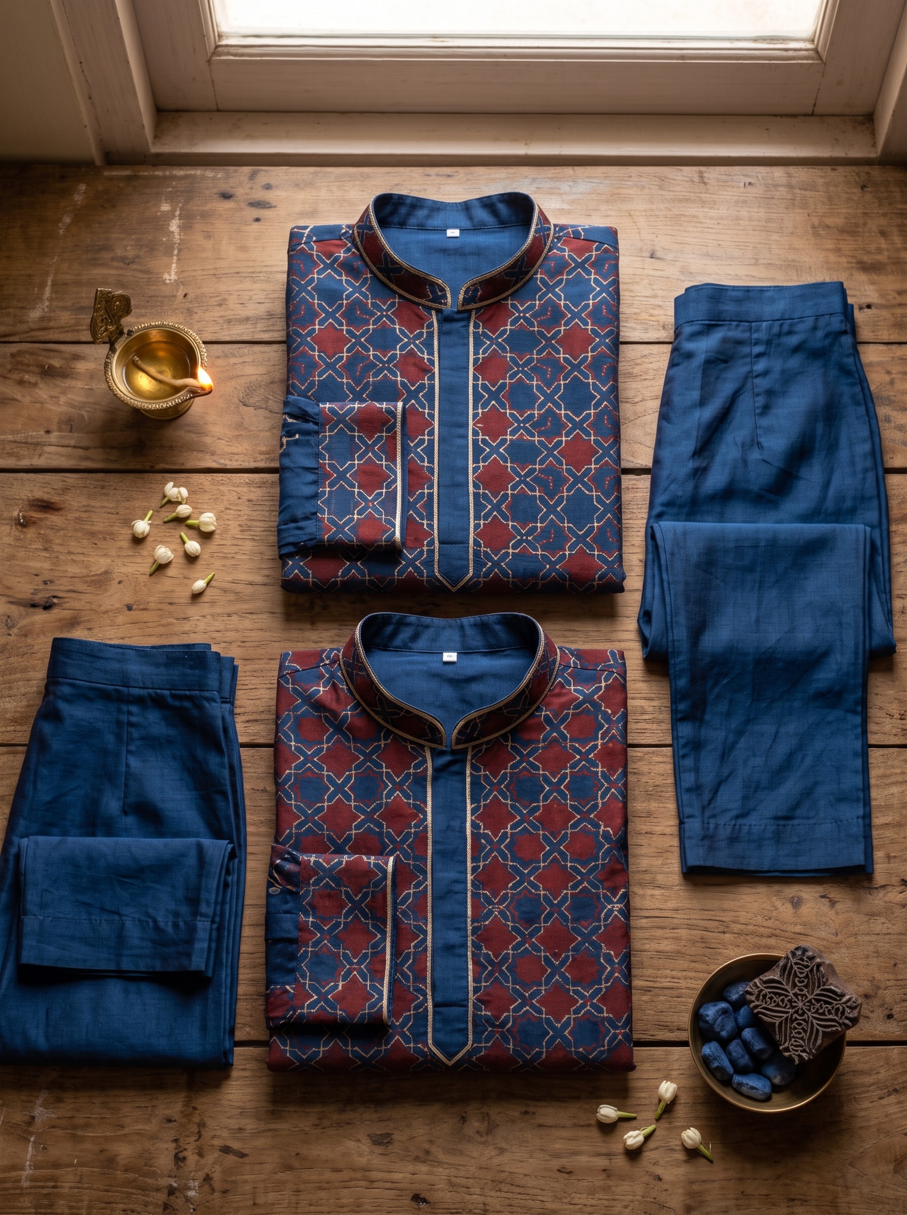 Ajrakh Silk Kurta Set