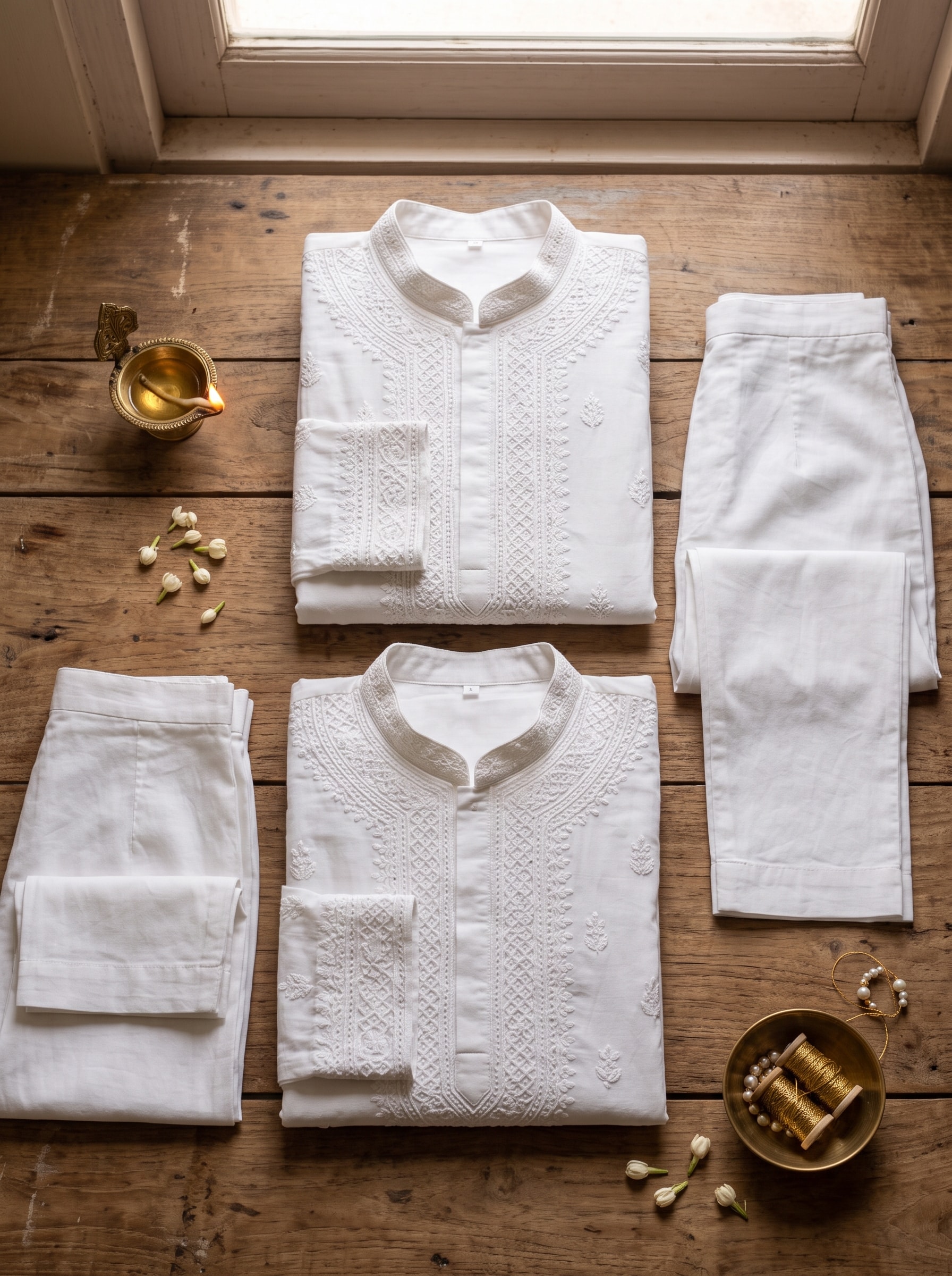 Chikankari White-on-White Kurta